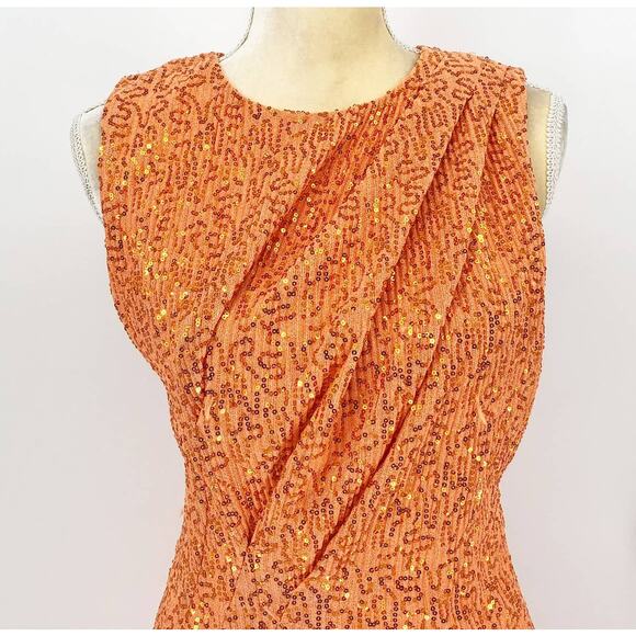 Stine Goya Womens Louiza Sequin Mini Dress Small Orange Drape Sleeveless NWOT - Picture 4 of 11